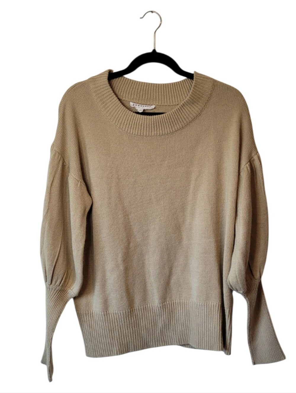 Downeast Cozy Balloon Sleeve Crewneck Sweater - Beige Size L